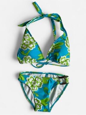 Vintage Y2K blue & green floral bikini